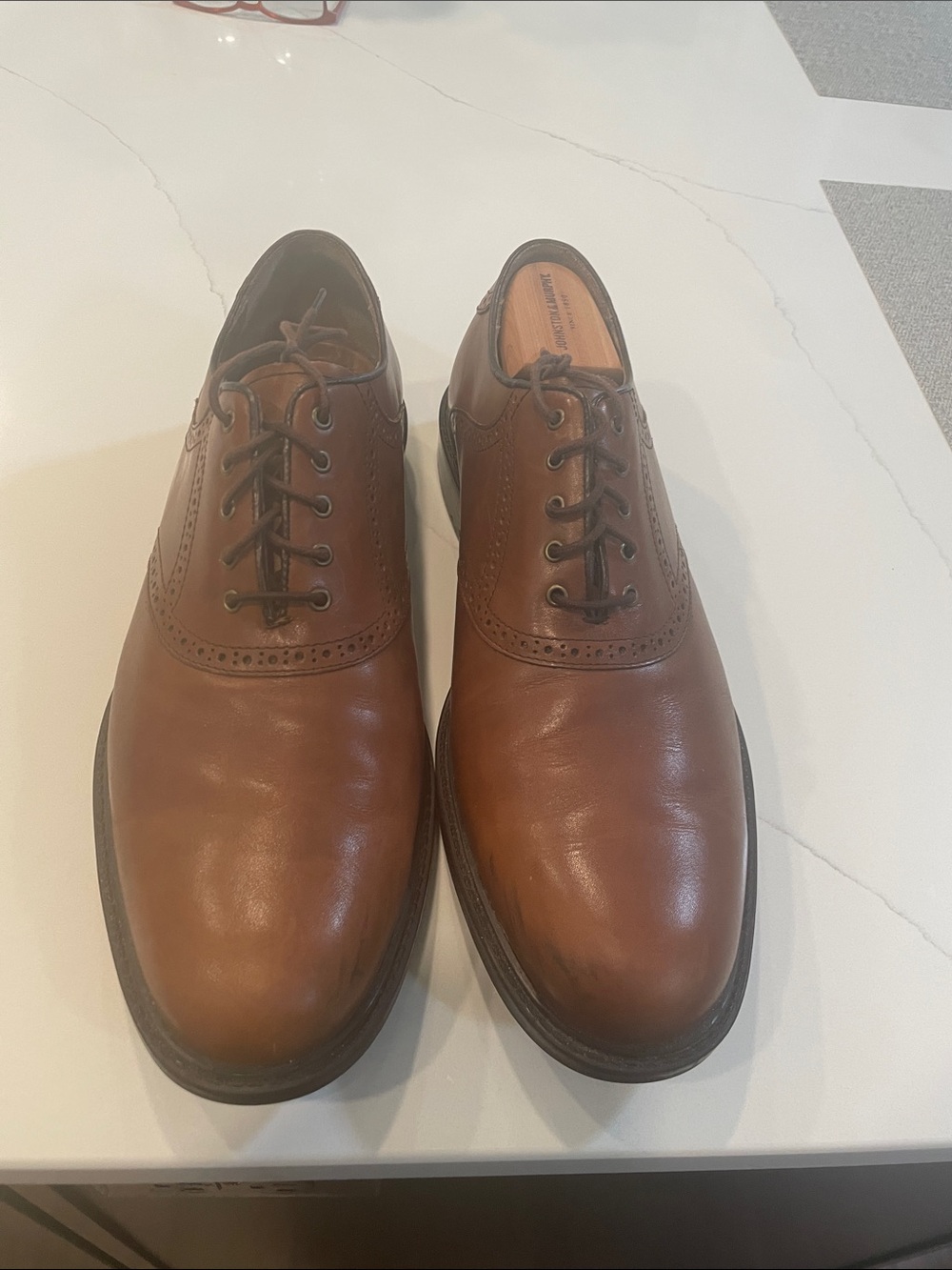 Johnston & Murphy Cognac Brown Leather Derby Oxfords